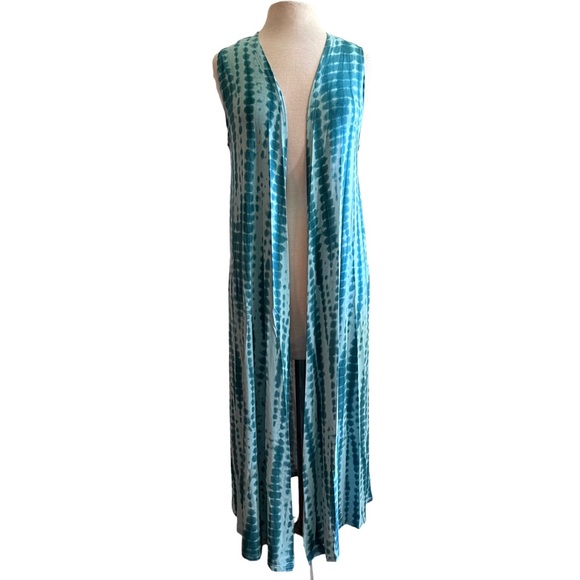 LuLaRoe Women’s Aqua Tie Dye Long-Length Tunic Vest Layering Piece Size Small - Picture 1 of 10